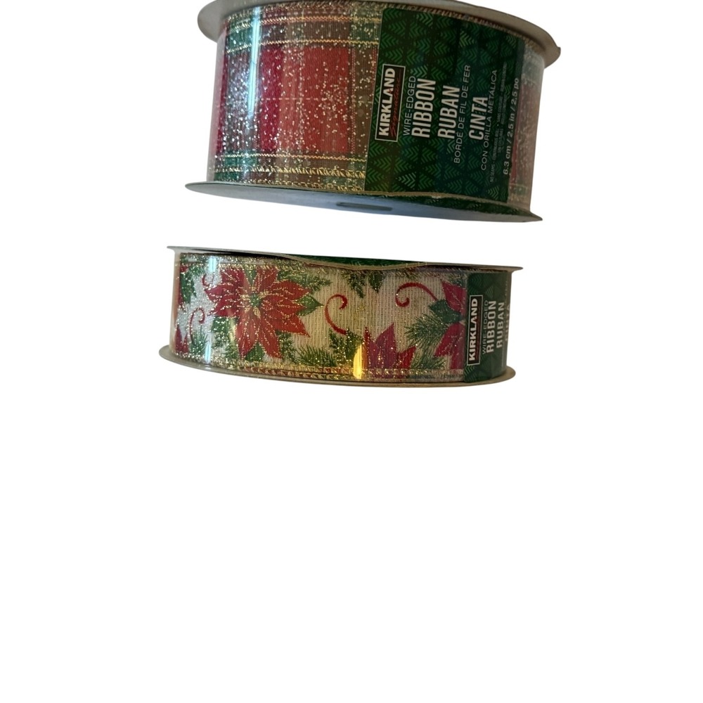 Kirkland Signature Wire Edged Ribbon Red holiday decor Lot of 2 - Picture 8 of 12